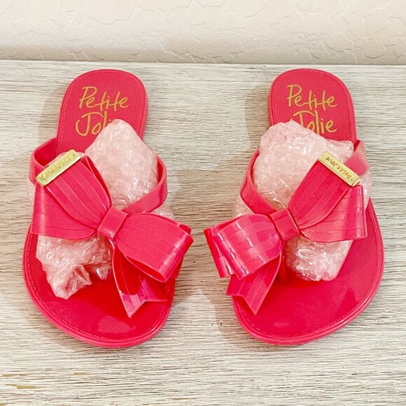 New Petite Jolie Pink Jelly Sandals 7 Bow Beach Flats - Picture 2 of 14